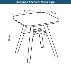6 Mesa Infantil Pipa Rivatti 51 cm -Largura- Estrutura Monobloco em Polipropileno -PP- Pessego Desenho Tecnico